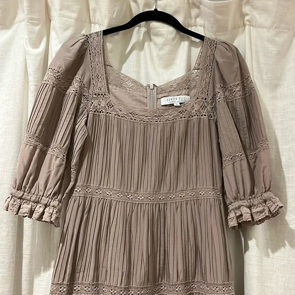 Like-new Hunter Bell Evelyn Lace Cotton Silk Maxi Midi Dress Clay size 4 - Picture 4 of 11